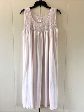 Schweitzer Linen 100% Pima Cotton Ariana Nightgown Sleeveless Embroidered Pink L